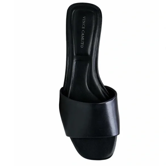 VINCE CAMUTO • Black Cheleah Leather Slide Sandals - Picture 6 of 8